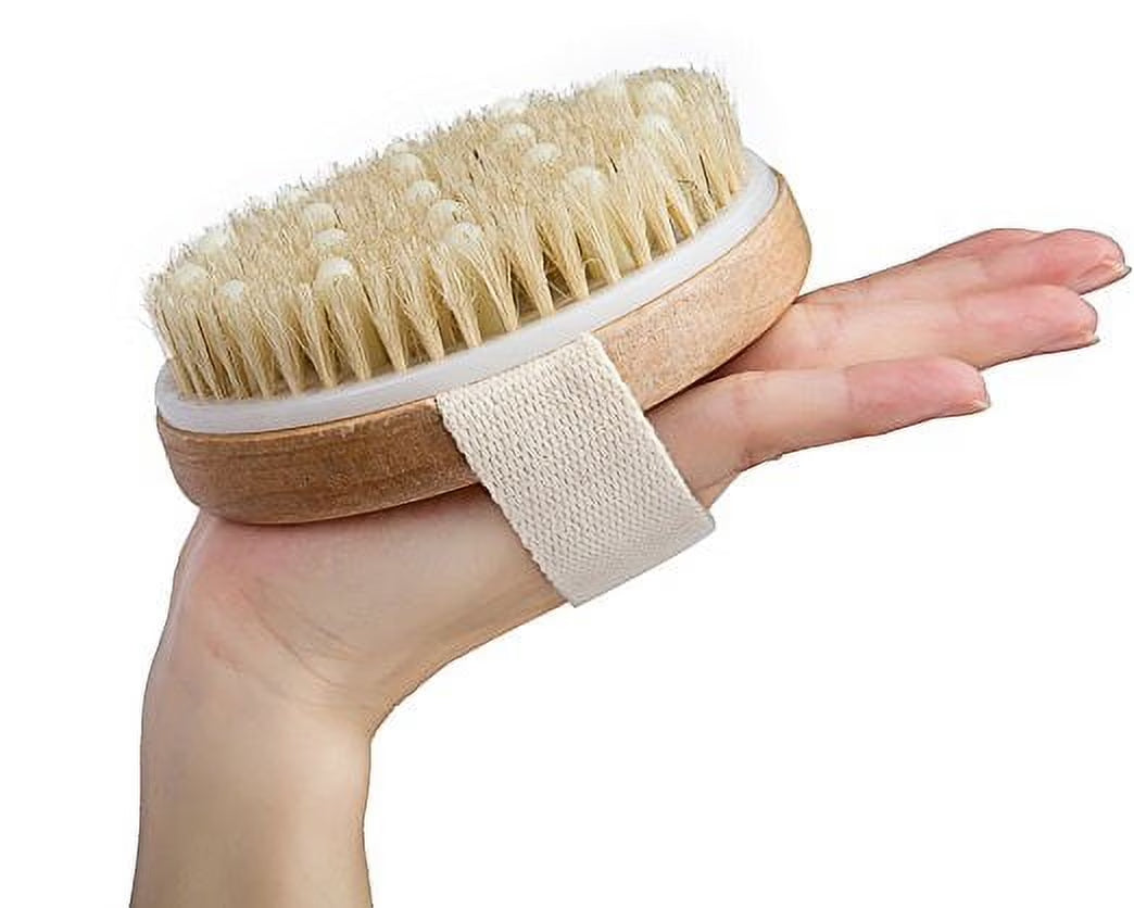 Body Brush with Solid Wood Handle, Wet and Dry Bath Brush for Body Cleansing,