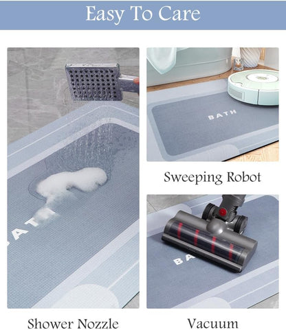 -Bath Mat-Bath Rug Non Slip Super Absorbent Stain Resistant Quick Dry Thin Bathroom Rug-Bath Mats for Bathroom Floor Bathtub Vanity-Bathmat Bath Rug Easy Care 17"X27" Blue