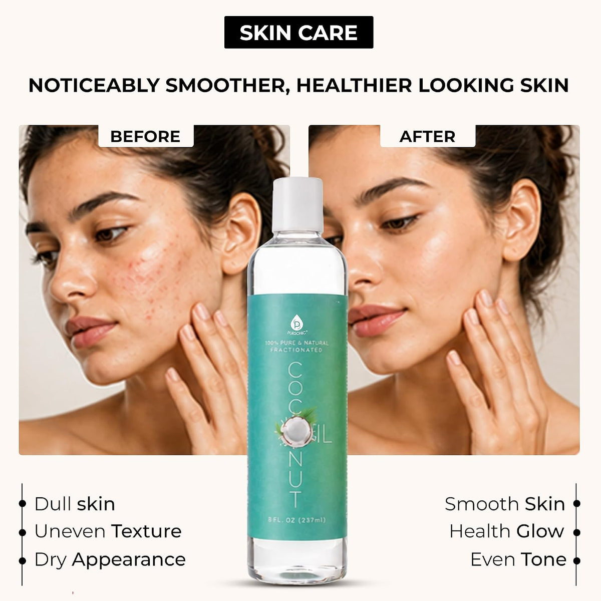Pure Unscented Fractionated Coconut Oil - 8 Oz Multipurpose Oil for Skin, Hair, Body Massage & Makeup Removal - Carrier Oil for Essential Oils and Aromatherapy