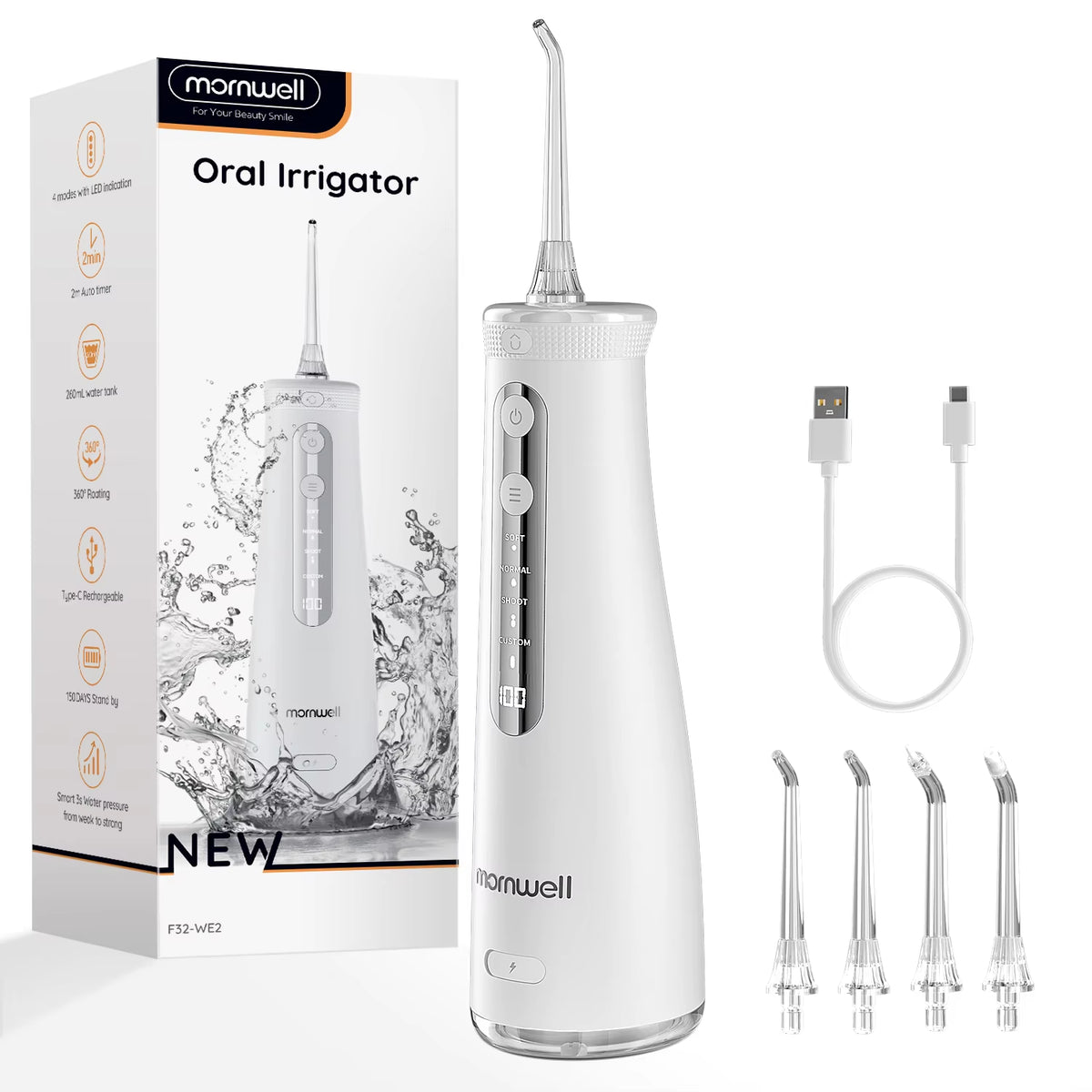 F32 Water Floss Oral Teeth Whitening Home Appliance Sonic Water Flosser 260ML Tank Teeth Cleaner Oral Water Jet