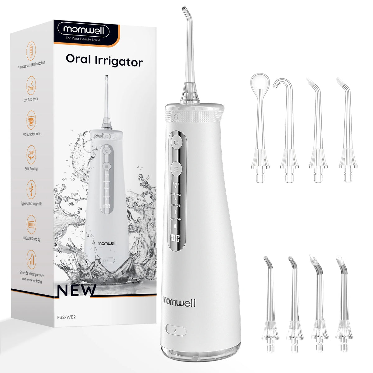 F32 Water Floss Oral Teeth Whitening Home Appliance Sonic Water Flosser 260ML Tank Teeth Cleaner Oral Water Jet