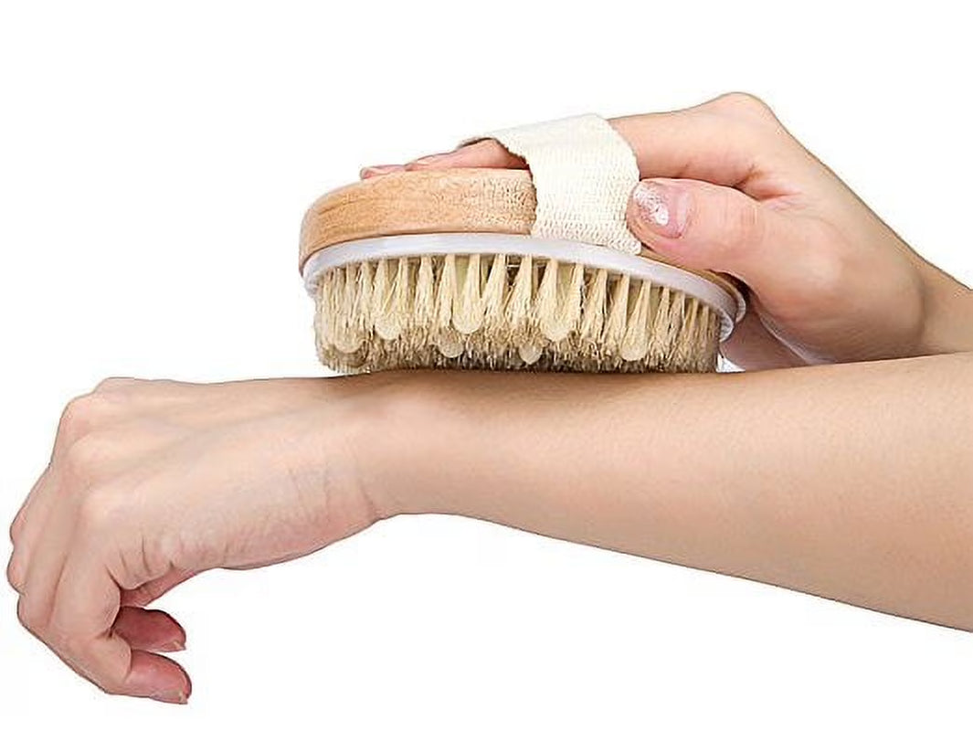 Body Brush with Solid Wood Handle, Wet and Dry Bath Brush for Body Cleansing,