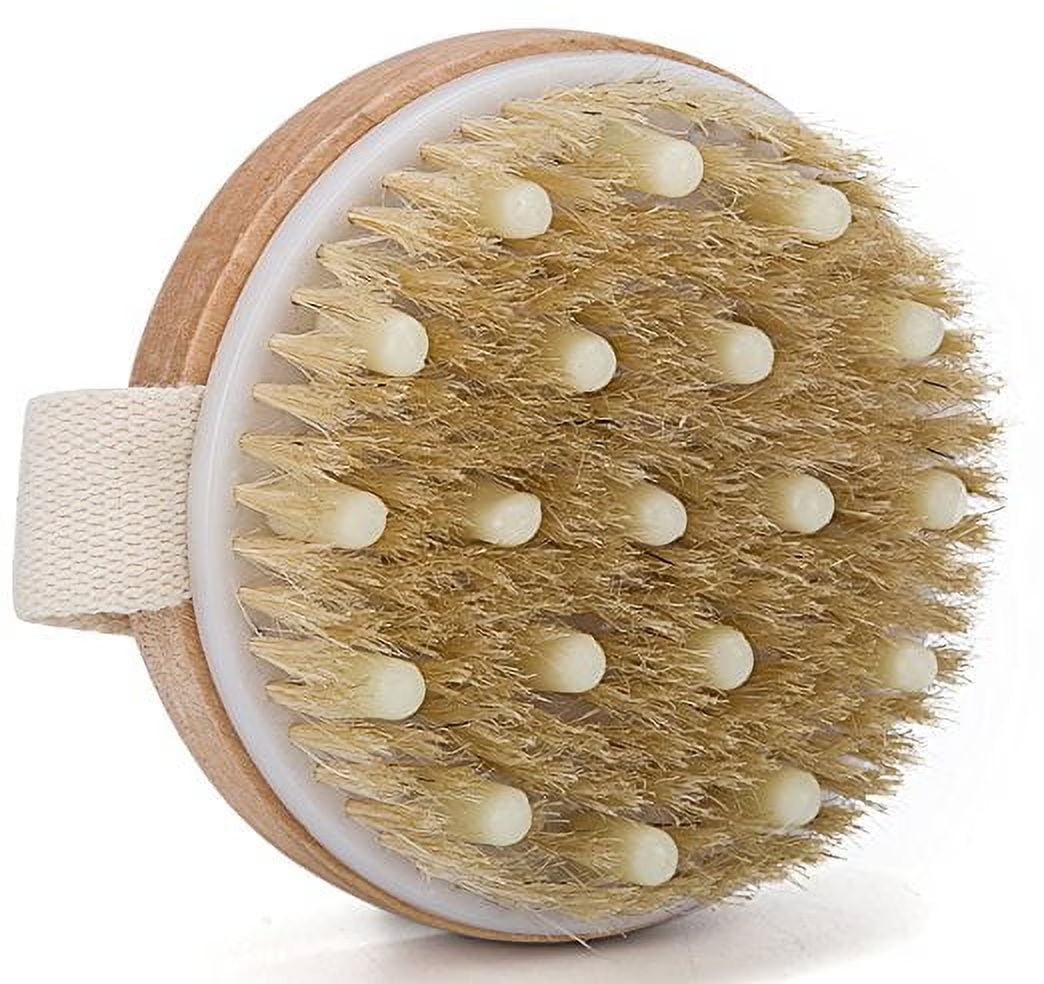 Body Brush with Solid Wood Handle, Wet and Dry Bath Brush for Body Cleansing,