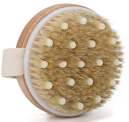 Body Brush with Solid Wood Handle, Wet and Dry Bath Brush for Body Cleansing,