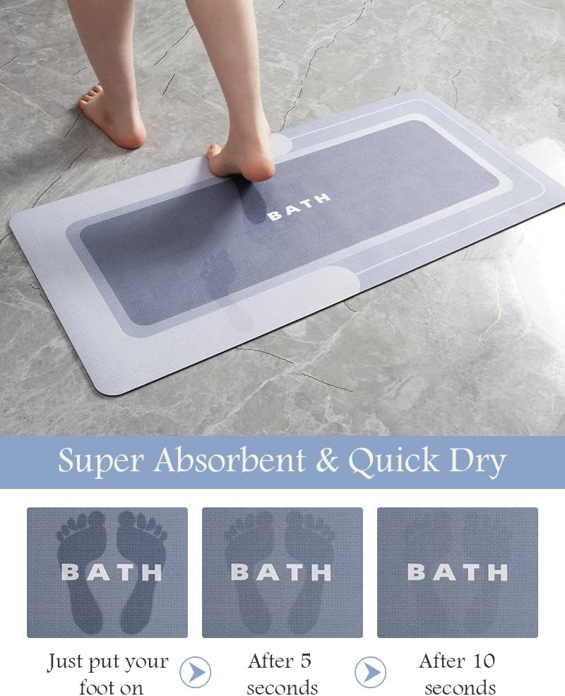 -Bath Mat-Bath Rug Non Slip Super Absorbent Stain Resistant Quick Dry Thin Bathroom Rug-Bath Mats for Bathroom Floor Bathtub Vanity-Bathmat Bath Rug Easy Care 17"X27" Blue