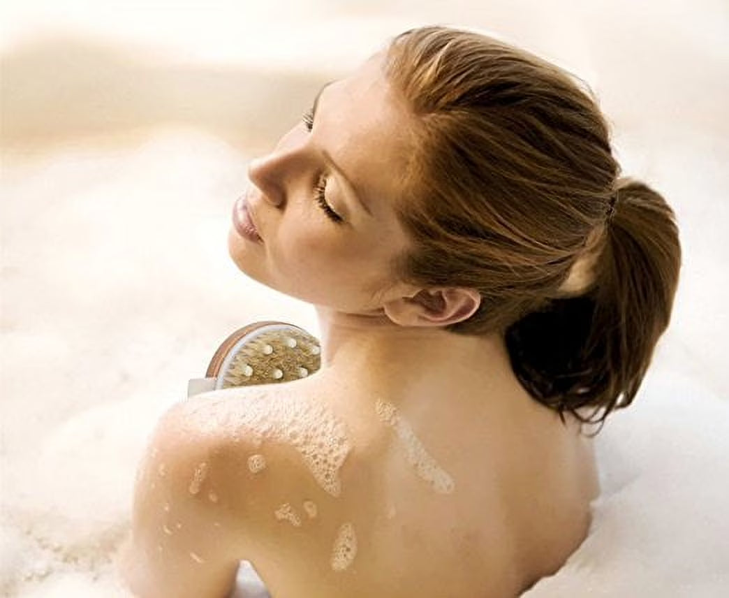 Body Brush with Solid Wood Handle, Wet and Dry Bath Brush for Body Cleansing,